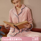 安之伴情侣睡衣女秋冬季开衫国民领保暖双面珊瑚绒男女家居服套装可外穿 浅豆沙【蓄热锁温-柔软亲肤】 女 M