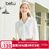 百图betu女装春季新款衬衫飘带设计感温柔雪纺长袖衬衫女2302T34 米白 XS