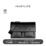 INJOYLIFE邮差包挎包斜挎休闲单肩真皮复古高级感品质男包学院风 黑色