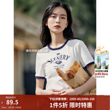 茵曼（INMAN）潮趣印花女装圆领短袖T恤修身显瘦套头短款2026夏季新款上衣 月牙白 -18525987 M