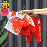 G.duck儿童春款运动装三件套2025新款男女宝宝国潮春秋季时尚中国风套装 红色红旗三件套 外套+裤子+T恤 110 适合身高95-105厘米