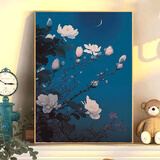 QUEENJOYdiy数字油画玫瑰手工填色油彩画治愈手工简约花卉客厅装饰画挂画 月照玉兰花【A2672】 【绷好内框+画笔颜料】 40cm*50cm