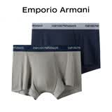 EMPORIO ARMANI阿玛尼冬季潮流休闲纯棉男士平角内裤2条套装蓝灰色XL