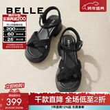 百丽（Belle）满钻条带繁星休闲凉鞋女商场款厚底凉鞋A9S2DBL4 黑色 36 (230mm)