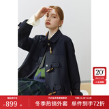 范思蓝恩22FS4106韩系气质牛角扣大衣女秋冬学院风双面羊毛呢外套 藏青色 S