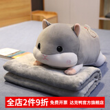达克鸭 卡通汽车抱枕被子两用多功能午睡枕头空调毯子珊瑚绒个性可爱靠 灰色仓鼠 中号50厘米(含毯子1*1.7米)