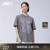 JNBY/江南布衣春秋T恤女复古新中式手绘印花纯棉宽松圆领5O2113980 072/中杂灰 L
