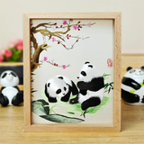 老秀馆蜀绣熊猫伴手礼双面刺绣摆件工艺品中国特色礼物送老外出国纪念品 榉木外框-梅花熊猫（成都发货）