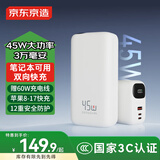京东京造45W双向快充30000毫安大容量充电宝3c认证京东自营移动电源适用宿舍户外露营苹果17华为小米17