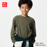 优衣库童装男童女童摇粒绒圆领T恤长袖抓绒481213 56 橄榄色 120