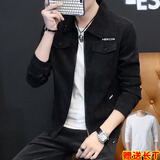 男府夹克男外套修身秋冬季新款灯芯绒上衣服男装加绒套装潮流休闲工装 黑色(单上衣)+白色T恤 L 修身款-偏小一码