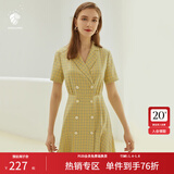 范思蓝恩正式气质通勤连衣裙女夏季收腰显瘦面试西装裙 草黄绿 S