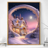 帕提拉（patila）雪景童话屋城堡5d钻石画满钻十字绣2023新款钻石贴画手工diy带框 J款 圆钻 画心30x40-带白框-彩盒装