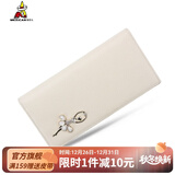 稻草人（MEXICAN）女士钱包头层牛皮多功能零钱包多卡位甜美简约实生日礼物送女生 长款-米白色