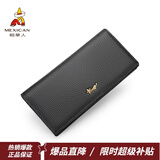 稻草人（MEXICAN）女士钱包头层牛皮多功能零钱包多卡位拉链手拿钱包新年礼物送老婆 长款-黑色