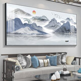奥瀚新中式客厅装饰画山水画2026新款沙发背景墙挂画一整幅大气墙壁画 JD32545流水生财 140*60cm 质感油画布加厚铝合金黑框