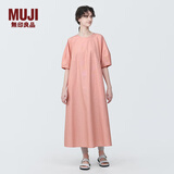 MUJI女式 凉感 平纹套头短袖连衣裙 女装裙子长裙纯棉宽松夏季 橙色条纹 M (160/84A)