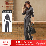 骆驼（CAMEL）立领健身女装撞色修身两件套运动服 Y24CAWL6620 墨灰 XXL