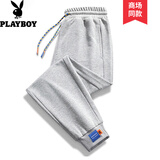 花花公子（PLAYBOY）裤子男士春秋季新款休闲裤男宽松透气百搭男裤潮流束脚运动长裤 灰色 4XL （建议162-182斤）