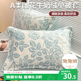 艾薇 A类雕花牛奶绒枕套高克重毛绒枕头套枕芯套一对 爱意蓝 48*74cm