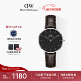 丹尼尔惠灵顿（DanielWellington）DW女表32mm银色边黑盘皮带女士手表学生手表新年礼物DW182