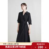 独束大码女装围裹式气质V翻领连衣裙夏季新款微胖mm收腰显瘦A字裙 松露黑 2XL (尺码：4)