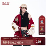 BJHG不计后果新年红色棒球服男款春季潮牌呢子外套美式复古夹克上衣女 新年红 XL