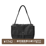 裘真新年礼物 复古001邮差包女单肩通勤大容量斜挎包植鞣头层牛皮包 黑色-大号