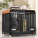 北鼻狗【升级全管加强 】狗笼中型犬大型犬狗笼子宠物狗狗笼子金毛用品 升级3.0加粗六面全管铁艺门 黑色 110*75*90CM 建议100斤内