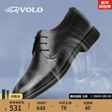 VOLO犀牛男鞋夏季镂空皮鞋男商务正装鞋真皮透气英伦德比鞋年轻人婚鞋 黑色 【夏季透气款】 40