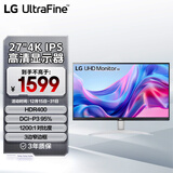 LG 27英寸 4K电脑显示器 IPS高清 HDR400 1200:1对比度 适用PS5 游戏办公外接笔记本显示屏 27UP600K