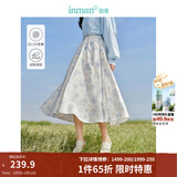 茵曼（INMAN）法式碎花高级感2025夏女新款休闲中长吊带连衣裙子 白底蓝花半身裙-18412674 S