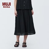 MUJI女式强捻抽褶裙长半身裙纱裙薄荷曼波风纯棉全棉裙子女装半裙 黑色 S 155/62A