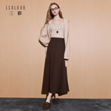 三彩2025冬季新款简约优雅松紧腰半身裙气质通勤A字裙长裙M 咖啡色 S 155/64A