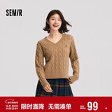 森马（Semir）森柔毛衫|毛衣女刺绣V领显瘦宽松2024绞花上衣复古风109724107014