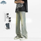 顶峰保罗（Dingfengbaoluo）美式高街牛仔裤男春秋季休闲直筒百搭修身微喇长裤DFS09黄泥色L