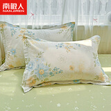 南极人全棉枕套48x74cm一对家用纯棉高级高支高密斜纹枕头套单人枕芯套 青禾【48x74cm/一对装】