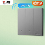 公牛（BULL）智能开关 语音/手动控制 无需联网 三位遥控开关 灰色GTQ312