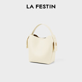 拉菲斯汀门票福桶包2025新款真皮单肩斜挎包女小众手提水桶包 621896 椰奶白【头层牛皮大号】