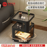 航轩世家床头柜小型家用卧室创意床边柜现代简约收纳架子铁艺移动边几 黑色方形-带感应灯 40cm
