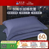 富安娜枕套纯棉60S长绒棉简约纯色枕头套 学生家用 一对装 74*48cm蓝