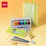 得力（deli）12色5ml手提袋水粉画颜料套装9件套学生成人入门初学者套装艺术创作