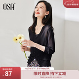 欧莎（OSA）【披肩空调衫】薄款冰丝针织开衫外套女七分袖25年新款夏季上衣 黑色A L