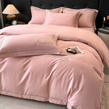 南极人（Nanjiren） 全棉A类母婴级四件套纯棉100%纯色简约床单被套床上用品四件套 邂逅-露娜粉【加厚布料 冬季款】 2.0m 床单款 四件套-被套220x240cm