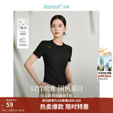 茵曼（INMAN）新中式盘扣印花T恤2025夏季女装新款珠扣短袖修身显瘦上衣 黑色 L