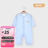 婧麒婴儿衣服夏季薄款新生宝宝提花连体衣纯棉空调服爬服夏装单件 小鲸鱼蓝 80cm