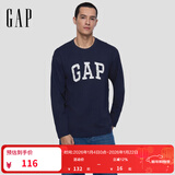 GAP男女装2025秋季新款logo纯棉宽松圆领长袖T恤休闲上衣 海军蓝 L (175/96A)亚洲尺码【偏大,建议拍小一码】