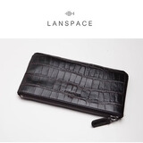 三间蓝钱包男士真皮长款拉链牛皮手拿长款钱包卡包大容量超薄日韩手拿包 咖色鳄鱼纹大号