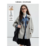 VEGA CHANG【经纬呢】双面呢子大衣女冬小个子羊驼羊毛呢外套 北欧蓝格纹 S