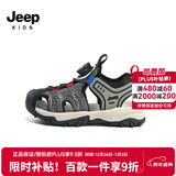 Jeep吉普儿童包头凉鞋男童轻便透气休闲鞋2025女童夏季镂空防滑沙滩鞋 黑/红 28  鞋内约长17.7cm